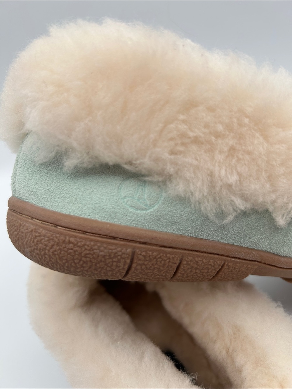 Lands End Mint Green Suede Embroidery Details Moccasin Slip On Shearling Lining - Picture 14 of 14